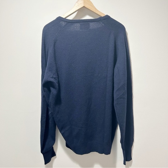 Thane 100% Cashmere V Neck Sweater Vintage Size Large XL Navy Blue Ribbed Hems - Picture 2 of 12